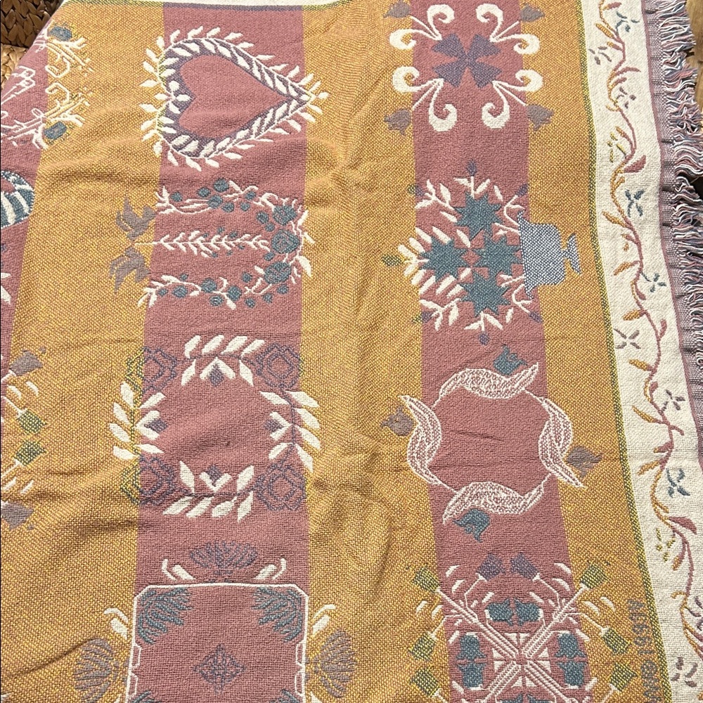 Vintage Woven Throw 100% Cotton Floral Blanket